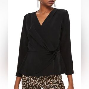 TOPSHOP Rita Knot Front Plunge Blouse Black Size 6 Small
